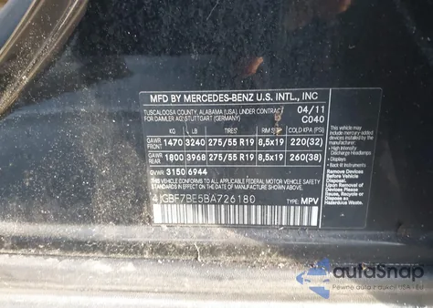 2011 Mercedes-Benz Gl 450 4Matic из США, поврежденный, VIN 4JGBF7BE5BA726180